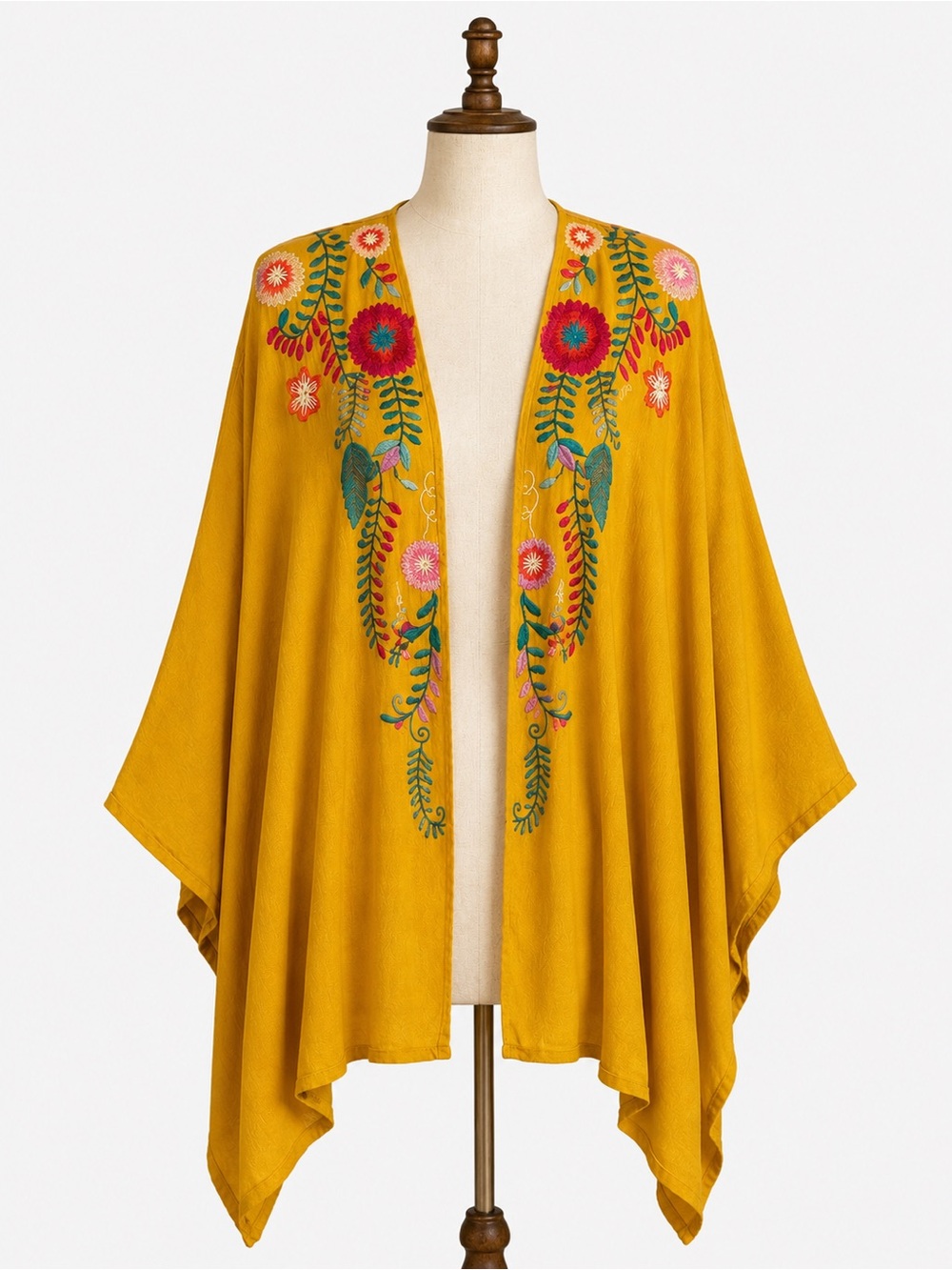 Umgee Mustard Yellow Floral Embroidered Kimono Cardigan M/L Oversized Boho Artsy - Picture 2 of 16